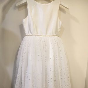 Tulle Tea Length Gown with Metallic Shimmer Detail